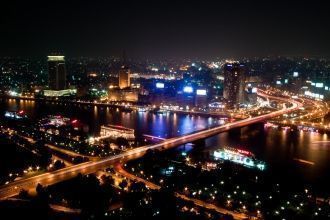 Каир, Египет. Вид на ночной Нил.