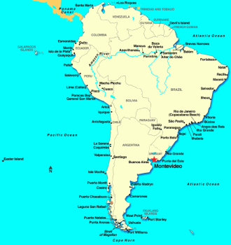 Монтевидео на карте Уругвая.