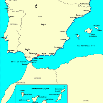 Малага на карте Испании.