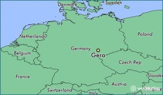 Город Гера на карте Германии.