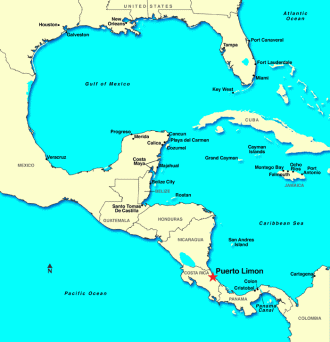 Город Лимон на карте Коста-Рики