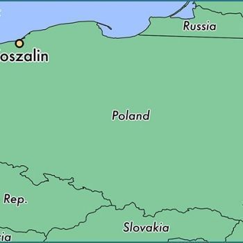Город Кошалин на карте Польши.
