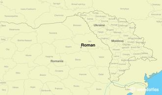 Город Роман на карте Румынии.