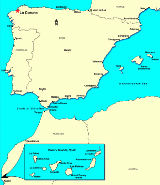 Ла-Корунья на карте Испании.