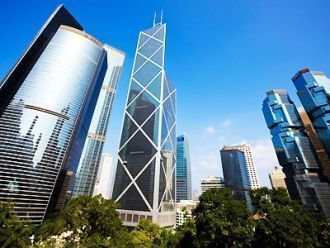 Футуристический вид небоскребов Гонконга