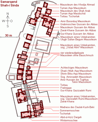 Карта мавзолеев Шахи-Зинда.