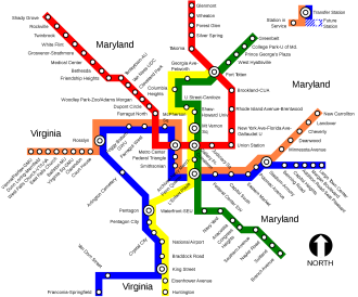Схема Вашингтонского метрополитена.