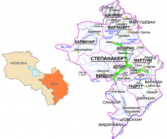 Карта Армении с указанием города Шуши.