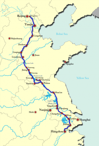 Карта Великого Китайского канала.Протяже