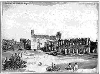Вид на Добеле и развалины замка 1846 год