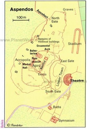 Карта древнего города Аспендос