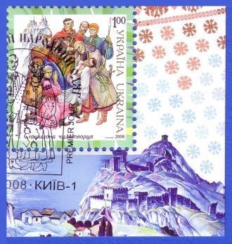 Крепость на полях почтовой марки (справа