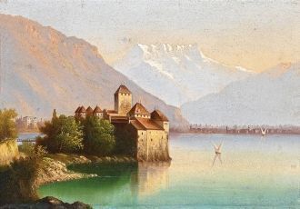 Вид на Шильонский замок на берегу Женевс