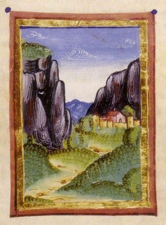 Вид на Синай и монастырь. Миниатюра 1508