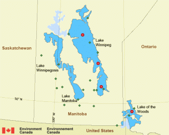 Озеро Виннипегосис на карте.