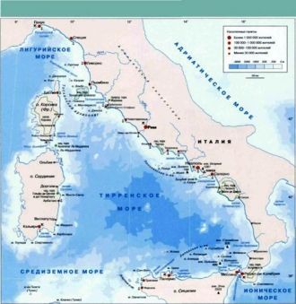 Тирренское море на карте. Является часть