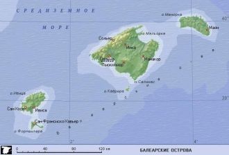 Балеарские острова (географическая карта