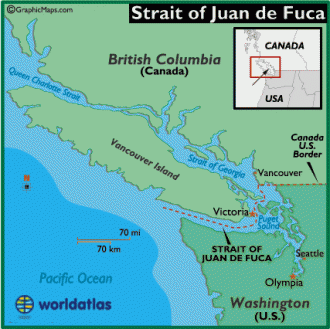 Карта пролива Хуан-де-Фука.