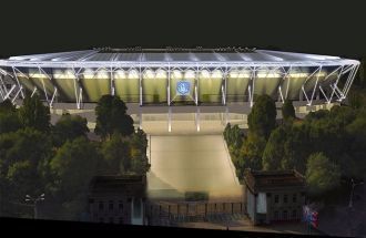 Вид на ночной стадион Днепр-Арена.