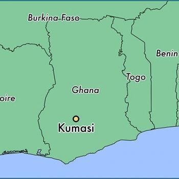 Город Кумаси на карте Ганы.
