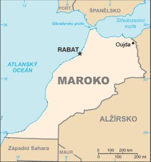 Город Уджда на карте Марокко.