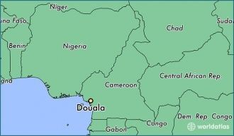 Город Дуала на карте Камеруна.