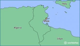 Город Сфакс на карте Туниса.