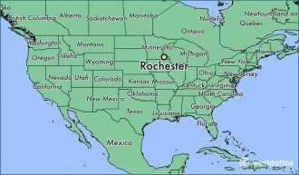 Рочестер, штат Миннесота на карте США.