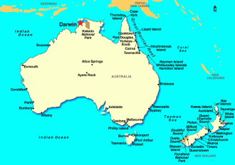 Дарвин на карте Австралии.