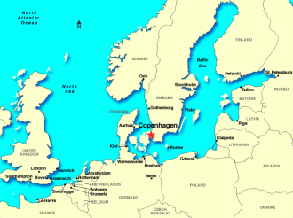 Копенгаген на карте Дании.