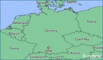 Город Ульм на карте Германии.