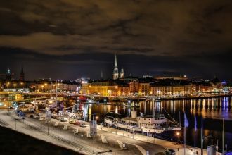 Вид на ночной Стокгольм.