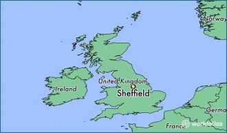 Шеффилд на карте Англии.
