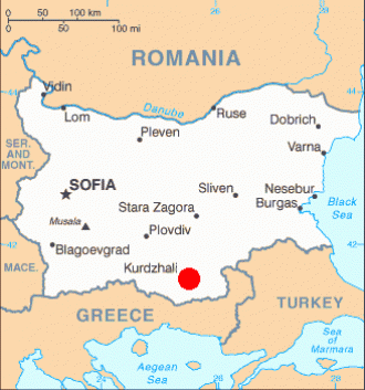 Город Кырджали на карте Болгарии.