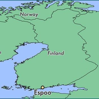 Город&nbsp;Эспоо на карте Финляндии.