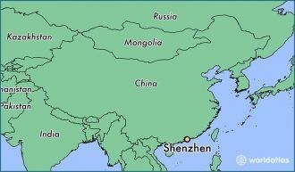 Шэньчжэнь на карте Китая.