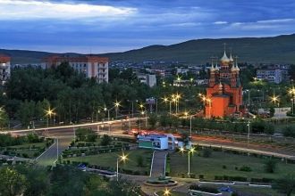 Ночная жизнь в городе Краснокаменск.