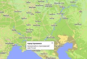 Курганинск на карте России.