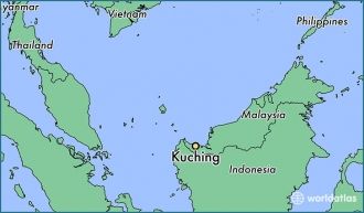 Город Кучинг на карте Малайзии.