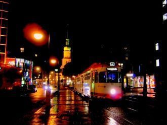Ночной трамвай в Дортмунде.