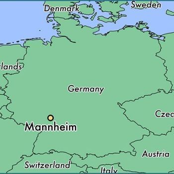 Город Мангейм на карте Германии.