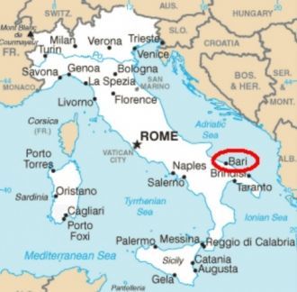 Бари на карте Италии.