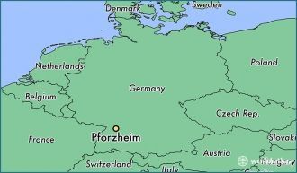 Пфорцхайм на карте Германии.