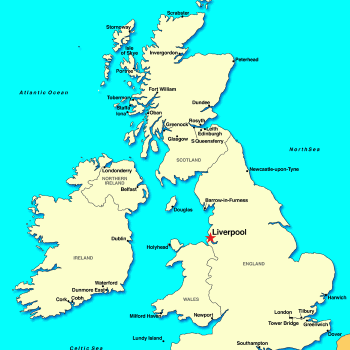 Ливерпуль на карте Великобритании.