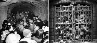 Слева: одно из тоннельных убежищ Чунцина