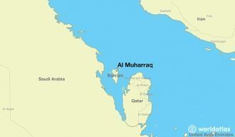 Город Мухаррак на карте Бахрейна.