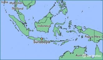 Сурабая на карте Индонезии.