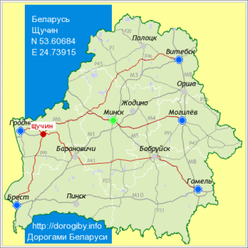 Щучин на карте Беларуси.