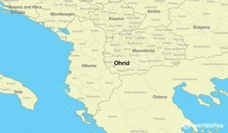 Город Охрид на карте Македонии.