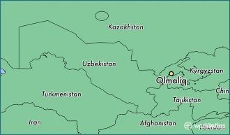 Алмалык на карте Узбекистана.
